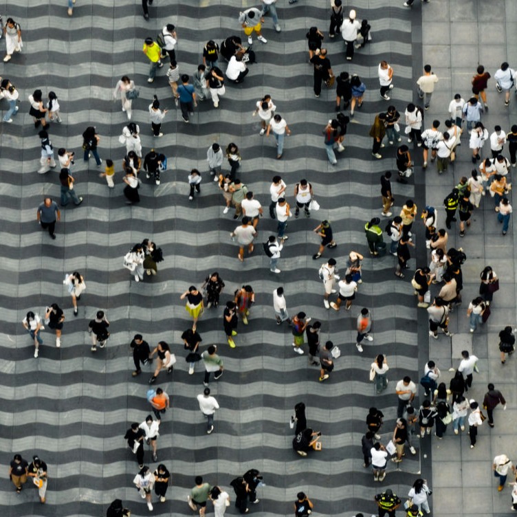 Family crossing the street